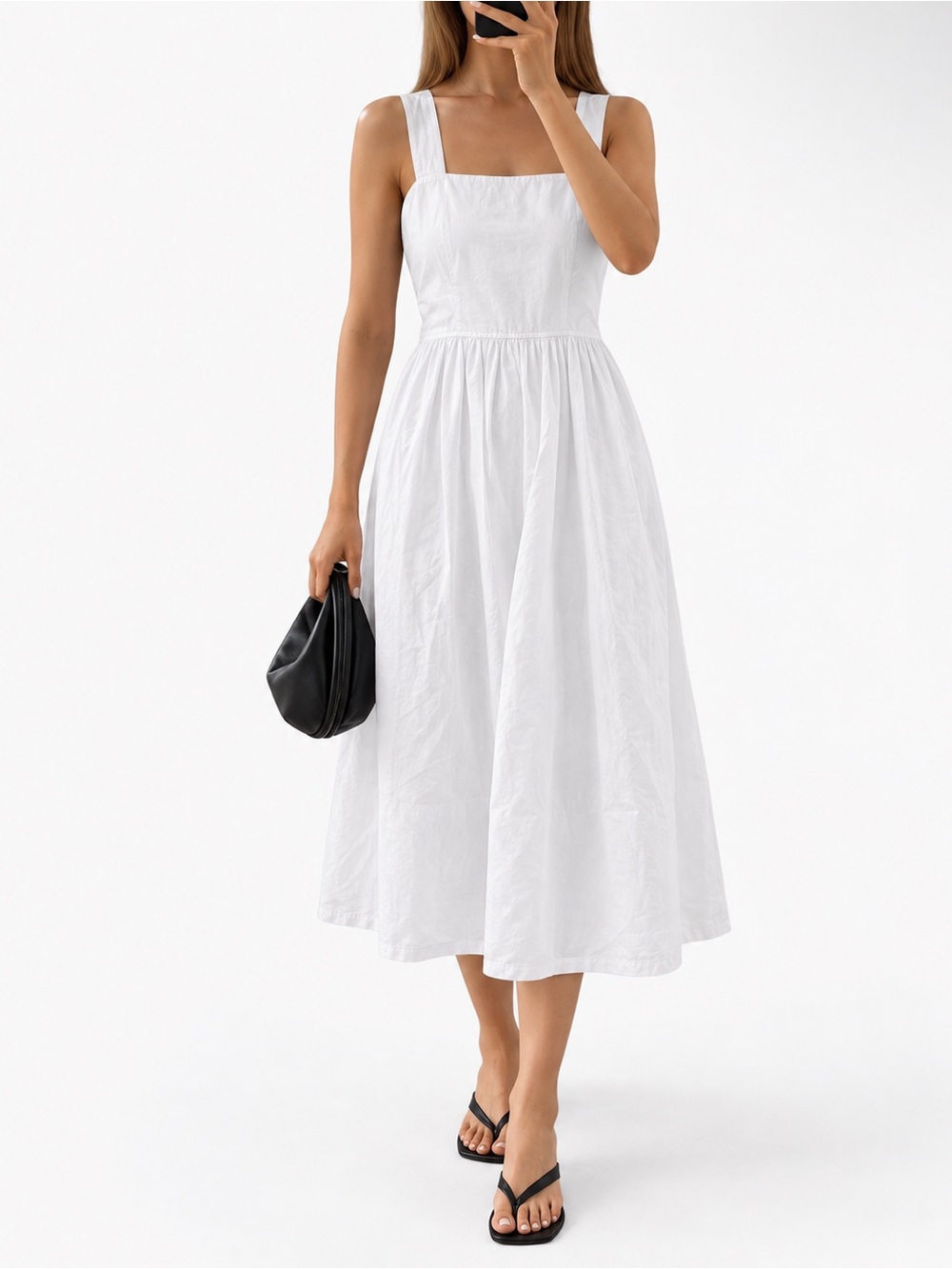 Uniqlo White Square-Neck Midi Dress